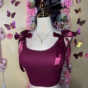Elegant Burgundy Bow-Tie Top